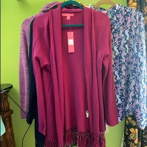 Lilly Pulitzer L Bordeaux Berry Metallic Tatum Sweater NWT